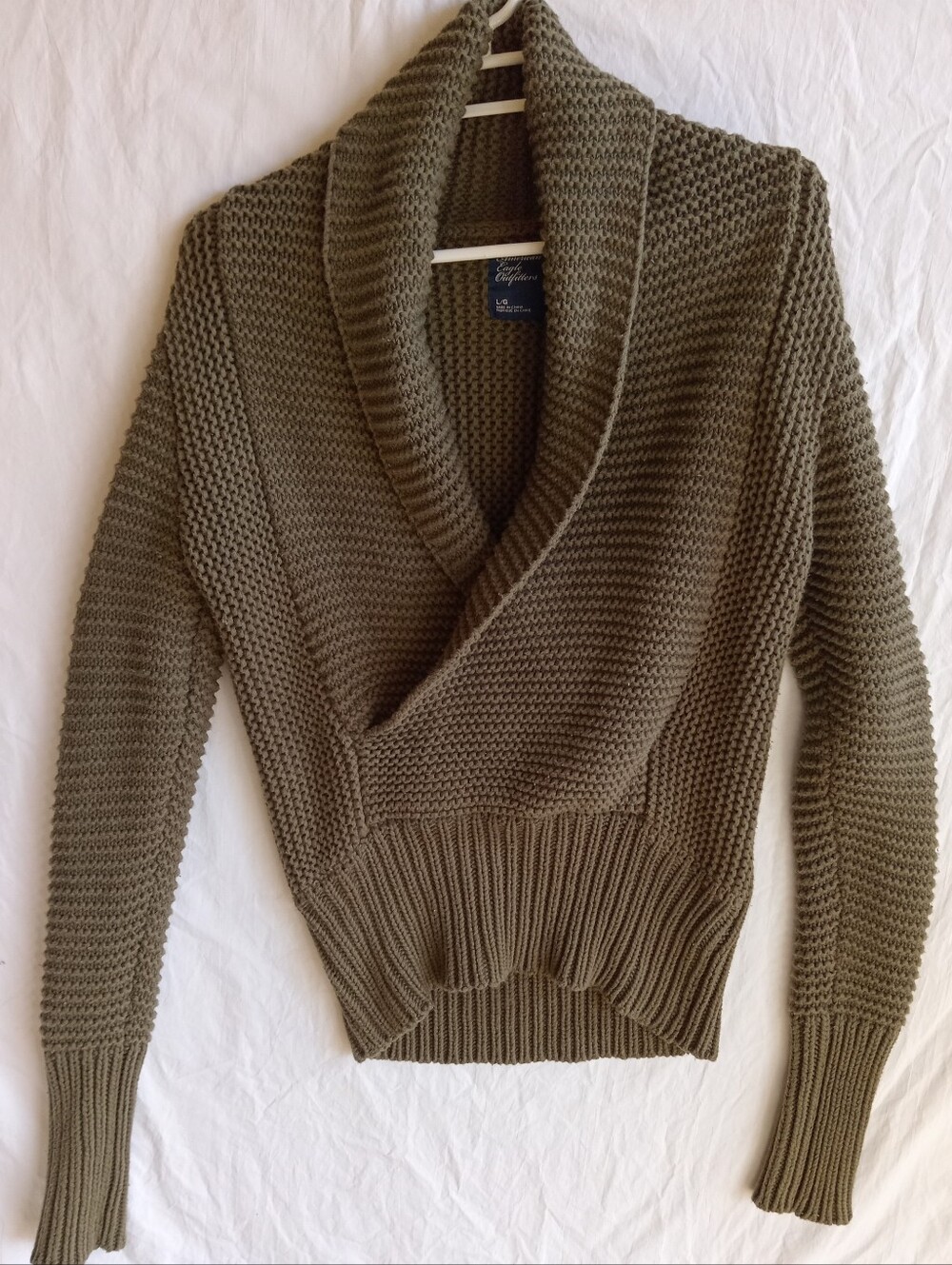 American Eagle Outfitters Olive Green Shawl Collar Knit Sweater